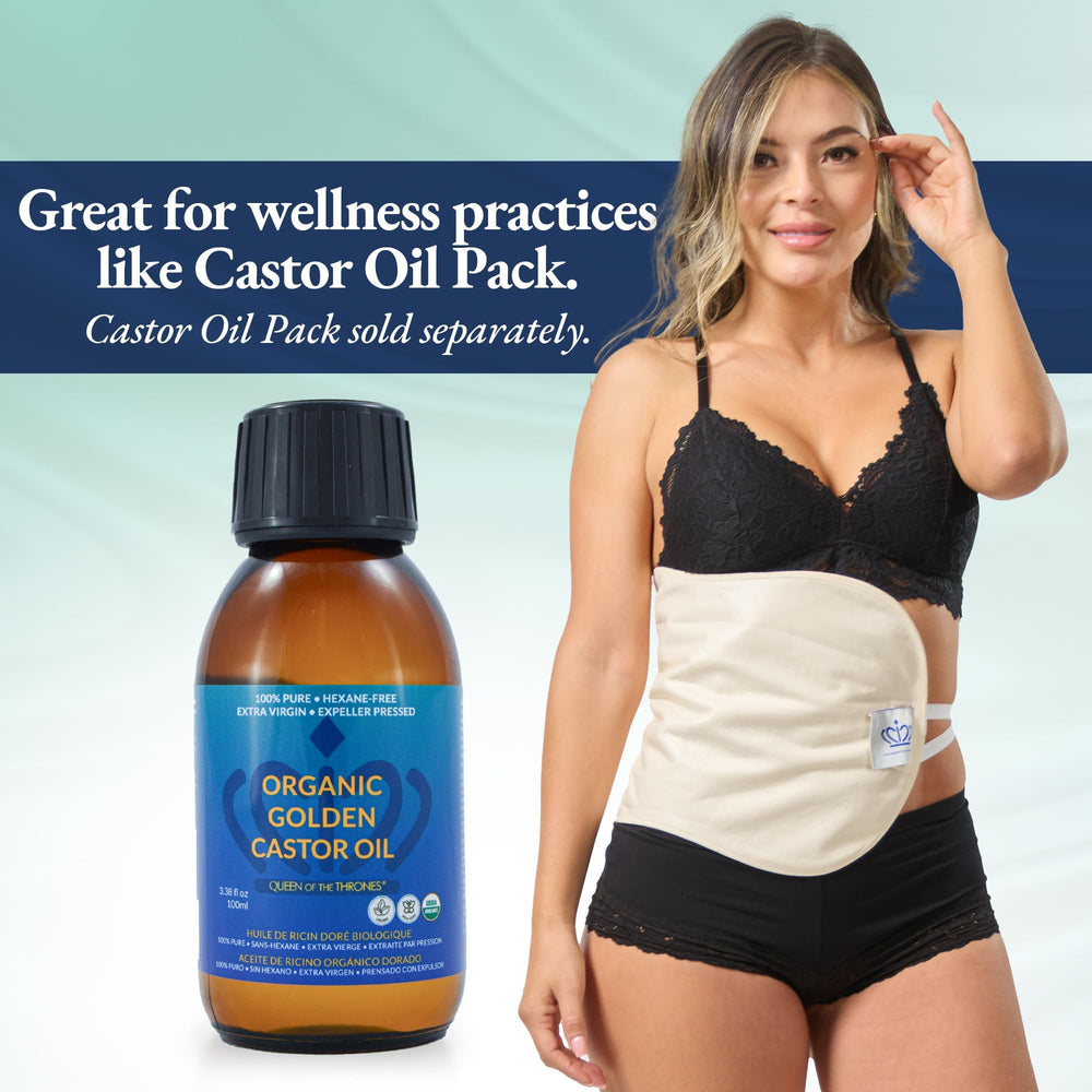 QUEEN OF THE THRONES Castor Oil travel-size packaging for on-the-go skin and hair care.