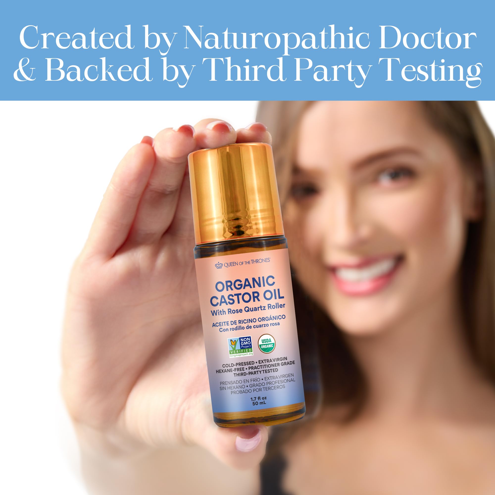 Skin-care routine featuring Queen of the Thrones castor oil for skin, brows & lashes