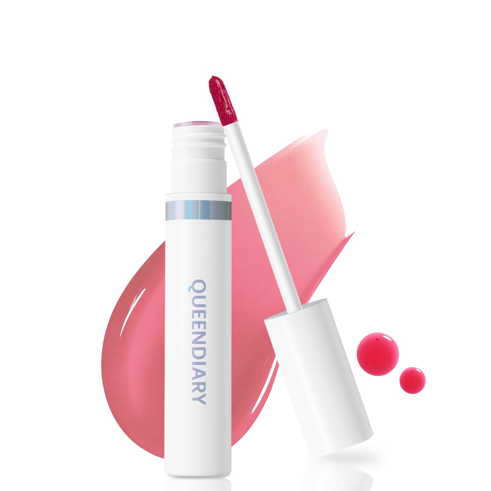 QueenDiary lip stain application shows bold, all-day color with a lightweight feel.