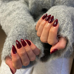 KQueenest burgundy maroon press-on nails short stiletto on-hand highlight elegant shine