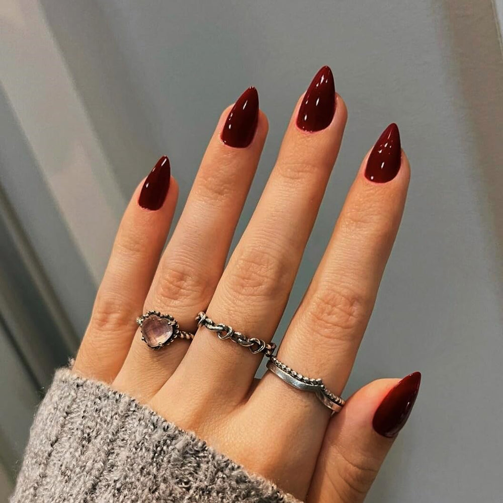 KQueenest short almond burgundy color swatches display versatile timeless styling options