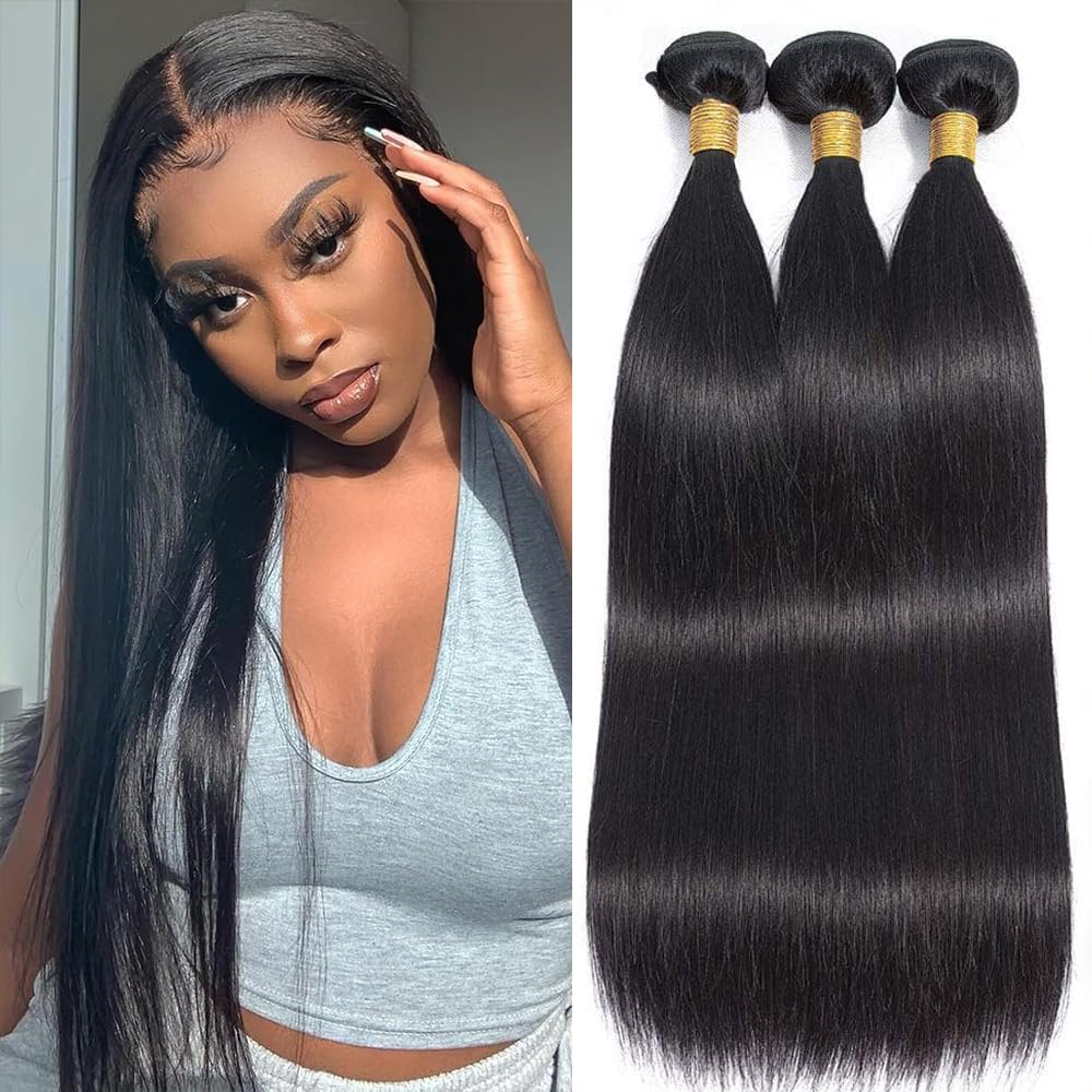 Queenset straight bundles Brazilian virgin hair weft closeup demonstrates smooth texture for seamless blending
