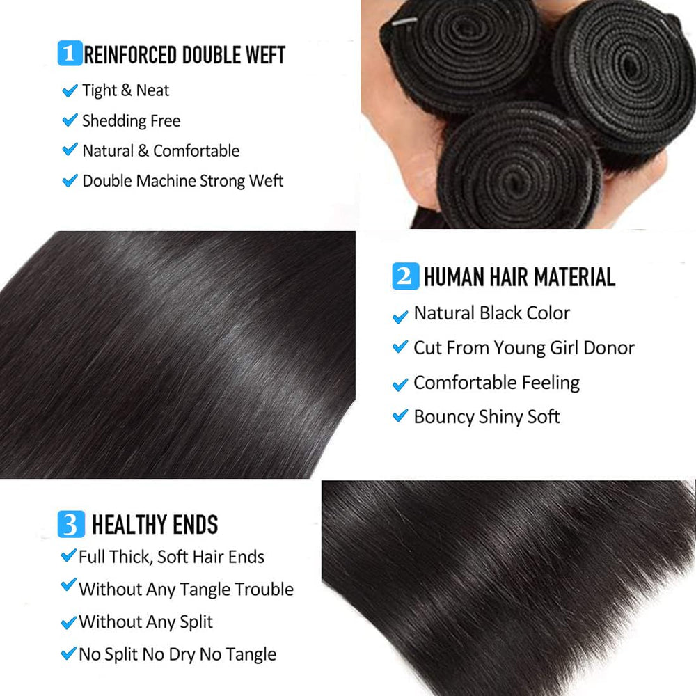 Queenset straight bundles 12-inch natural black length display for quick stylish updates