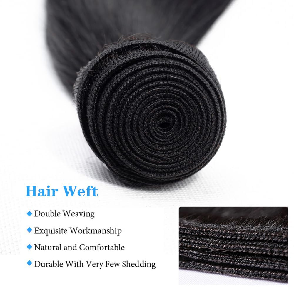 Queenset straight bundles model wearing straight weave shows natural blend potential