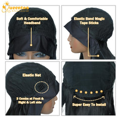 QUEENTAS 14-inch bob headband wig close-up fiber detail highlights heat-resistant fibers