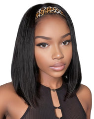 QUEENTAS 14-inch bob headband wig front view shows glueless, quick daily styling