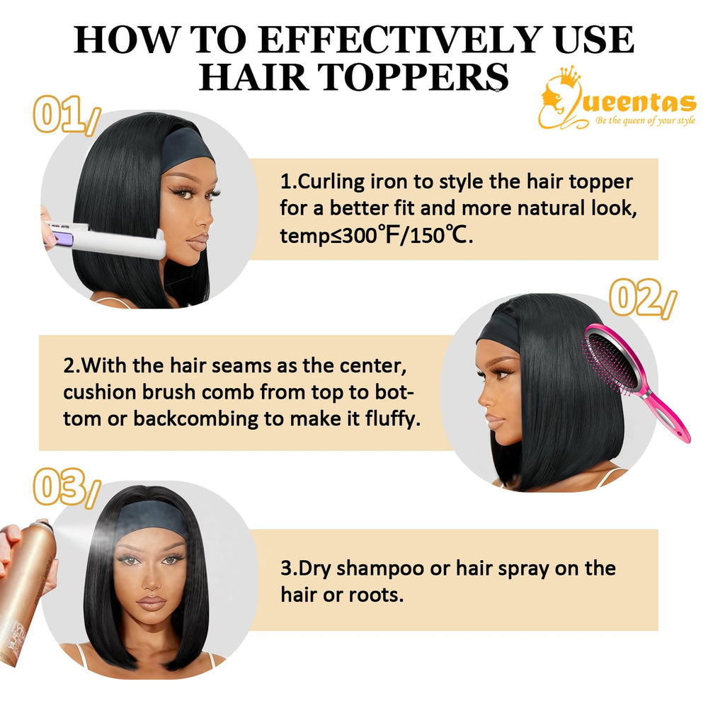 QUEENTAS 14-inch bob headband wig natural black color blends seamlessly