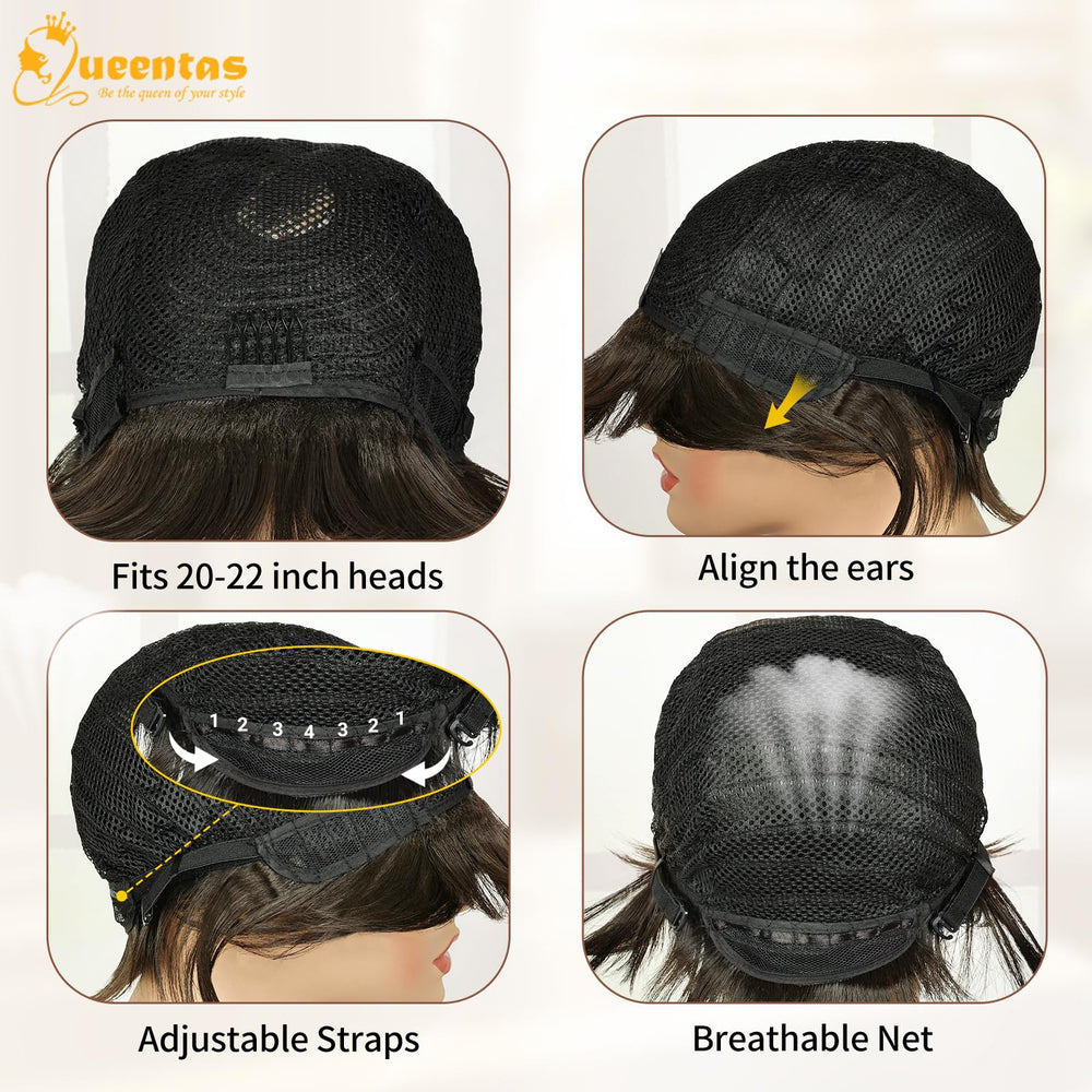 QUEENTAS brown wig glueless cap inside for easy wear and comfort.
