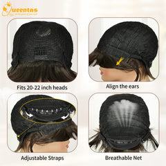 QUEENTAS brown wig glueless cap inside for easy wear and comfort.