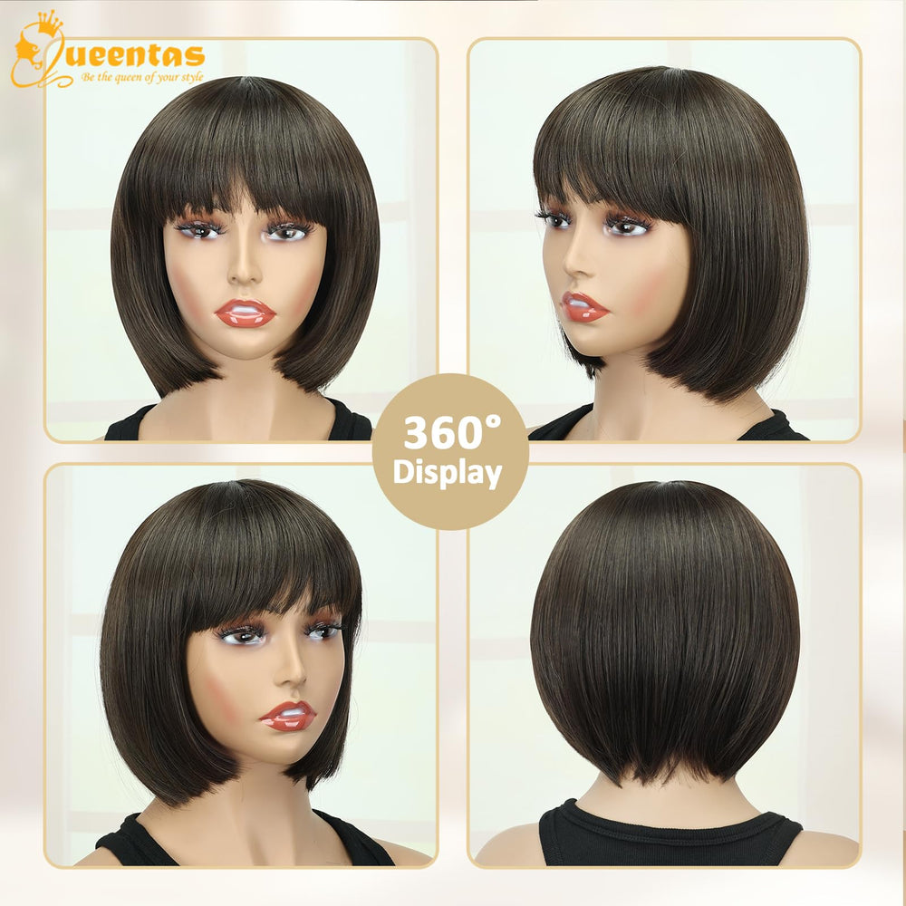 QUEENTAS cosplay-ready brown bob wig for events and photos.