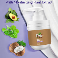 QentAnud coconut oil hair removal cream in-use on skin for softer feel.