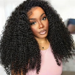 Querary Kinky Curly Half Wig 20inch worn by model for natural volume.