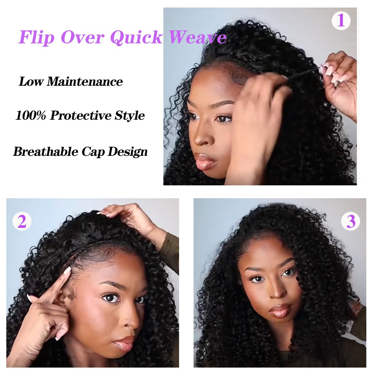 Querary 3-in-1 half wig supports multiple styles without glue.