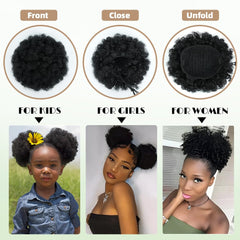 quesdom Afro Puff kinky-curly-bun adds volume with natural-looking bounce.