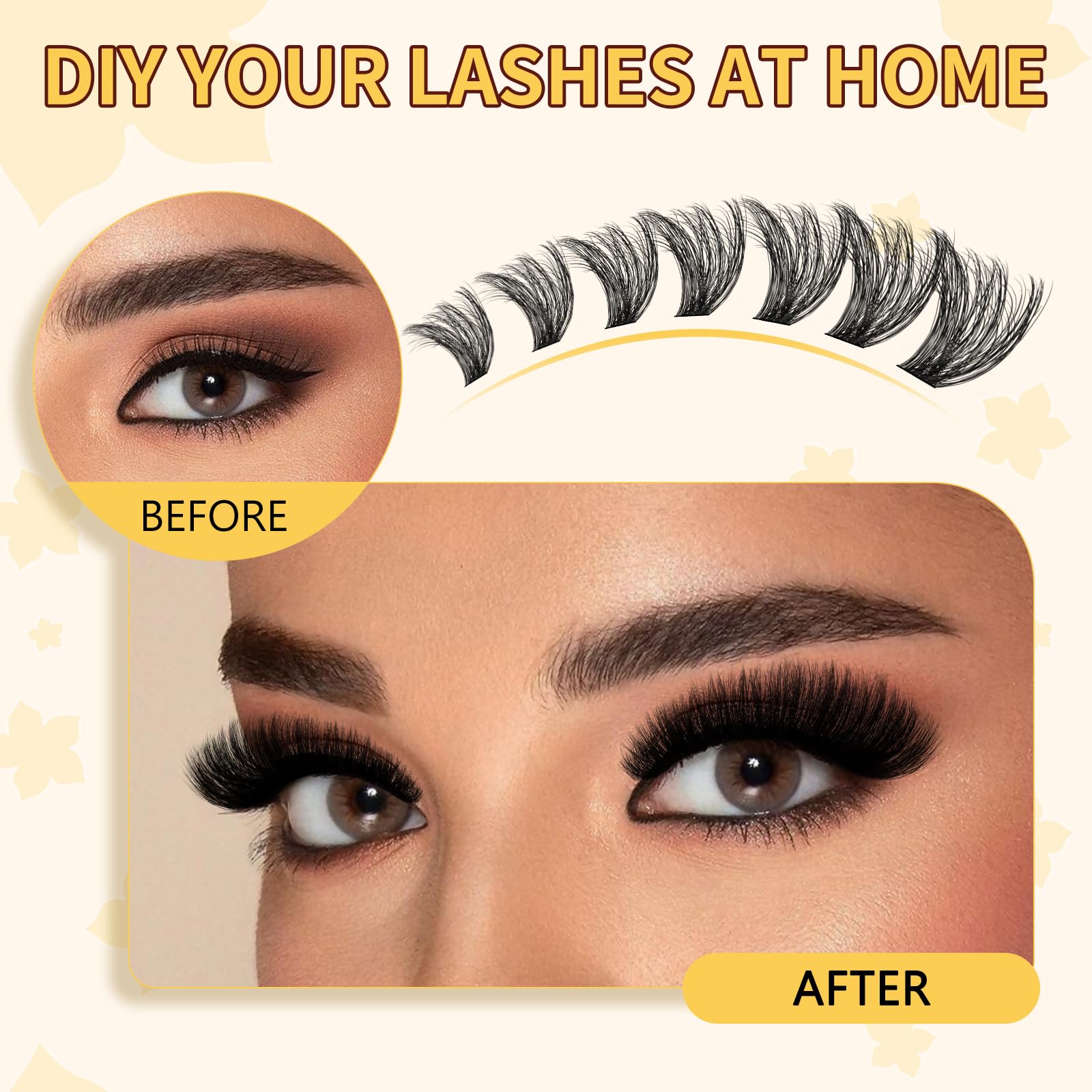 QUEWEL 3D lash clusters blending with natural lashes for fuller eyes.
