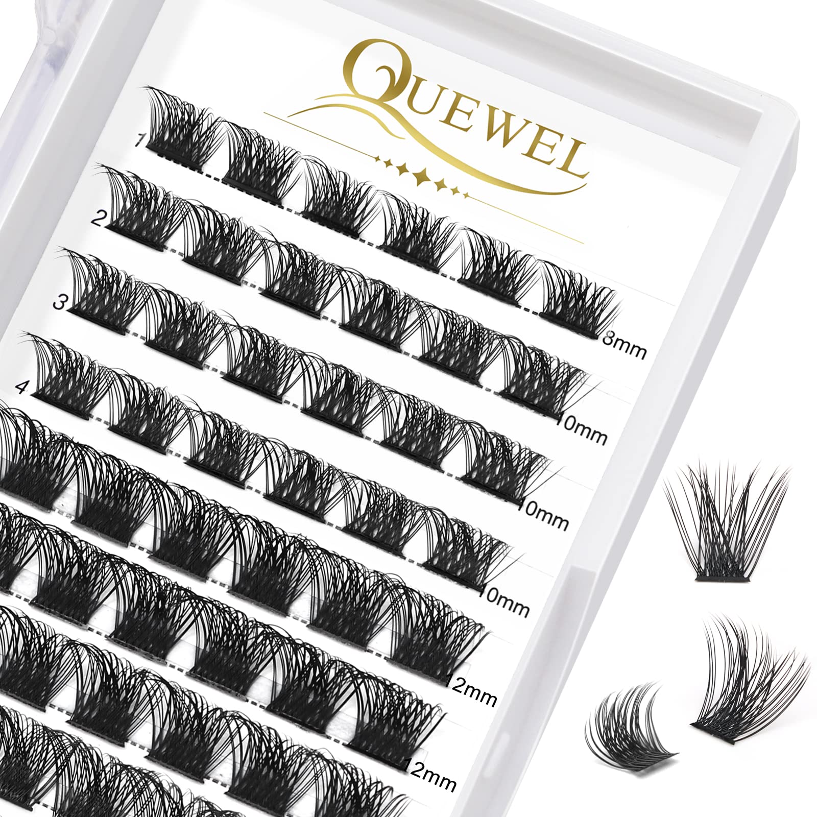 QUEWEL cluster lashes 72pcs wide stem for natural look at home