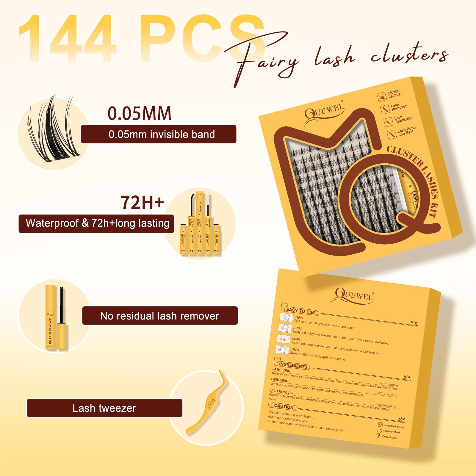 QUEWEL false-eyelashes-tweezers tool for precise placement.