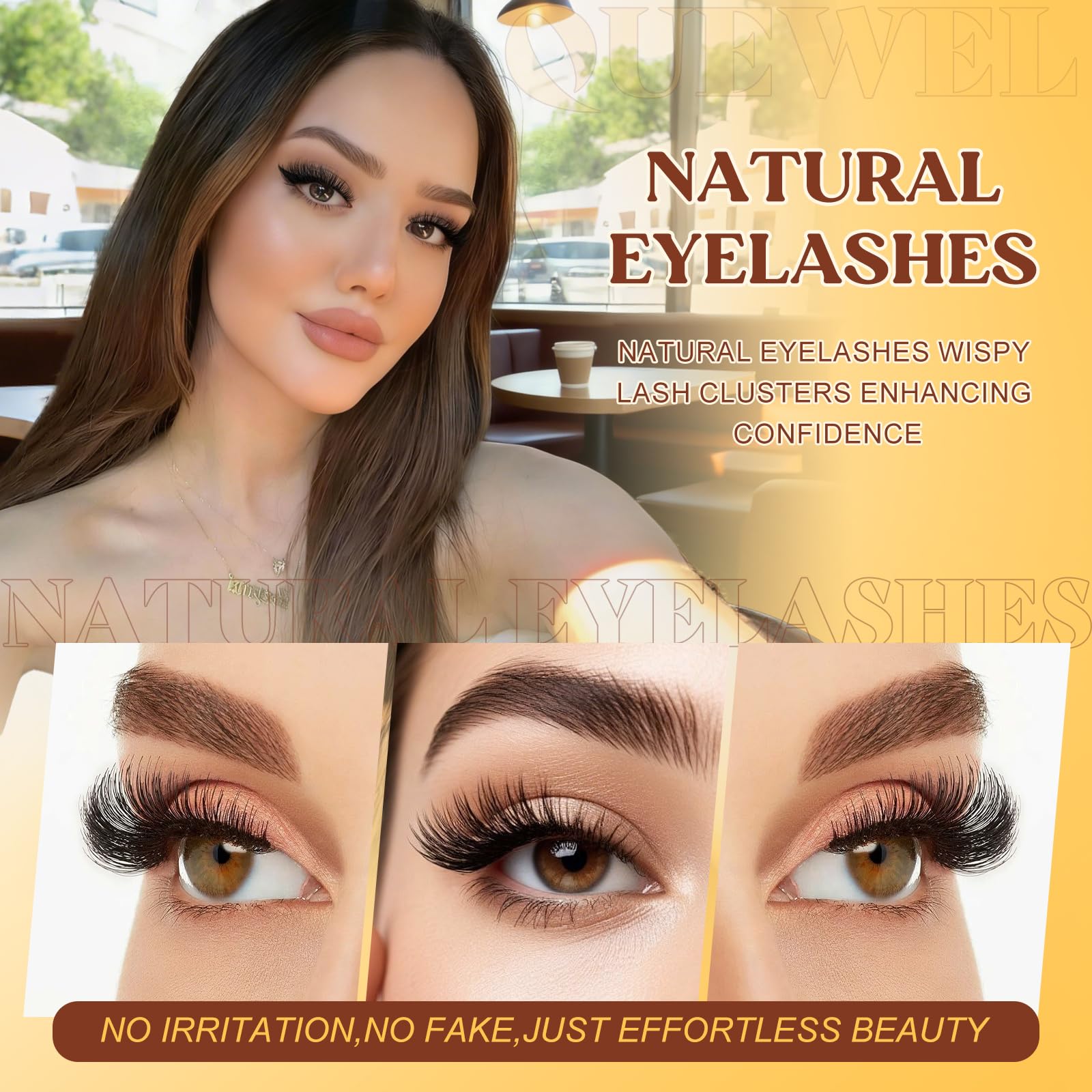 QUEWEL lash clusters 40D lashes create soft, natural-looking wisps.