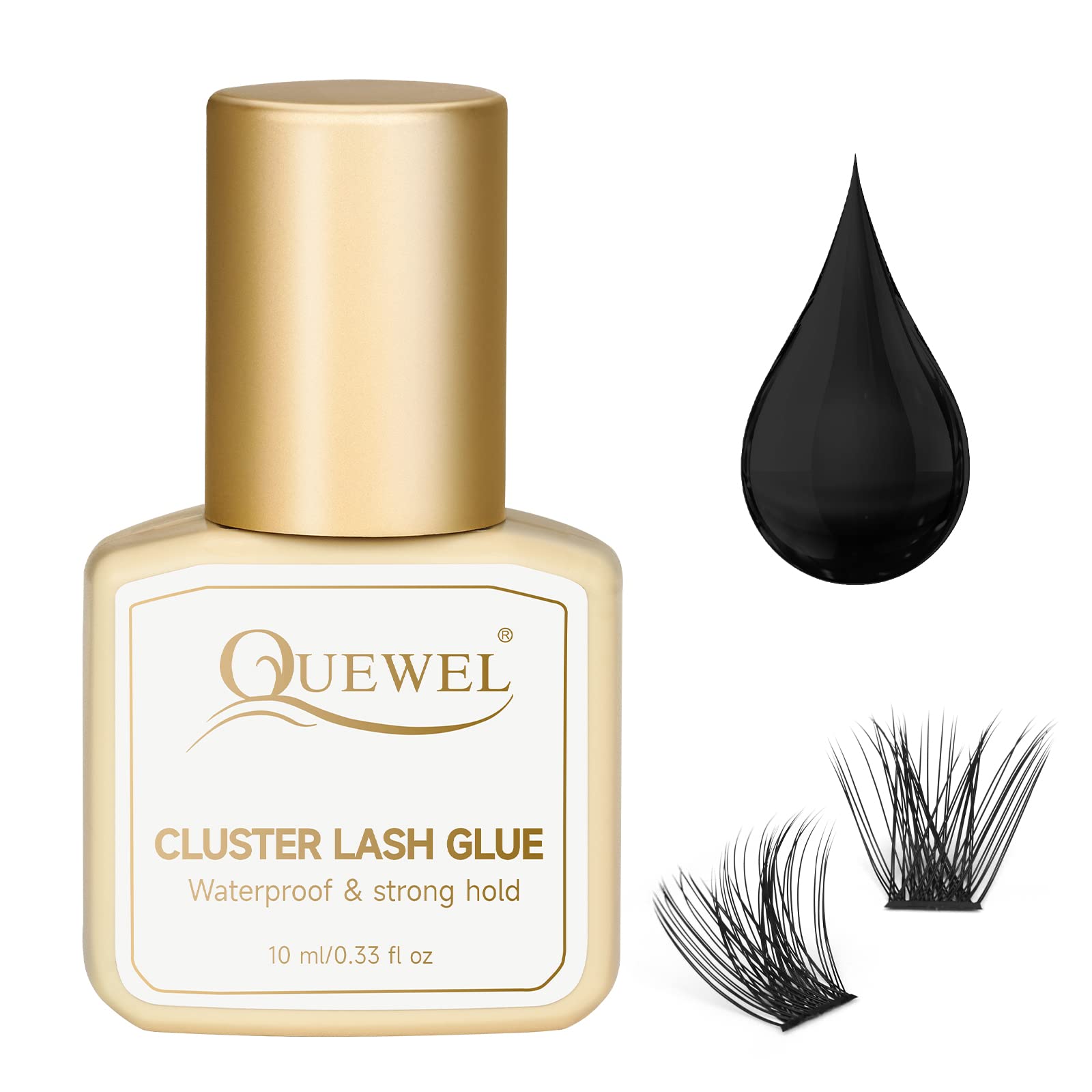 QUEWEL lash clusters glue 10ml bottle showing large capacity for multiple uses