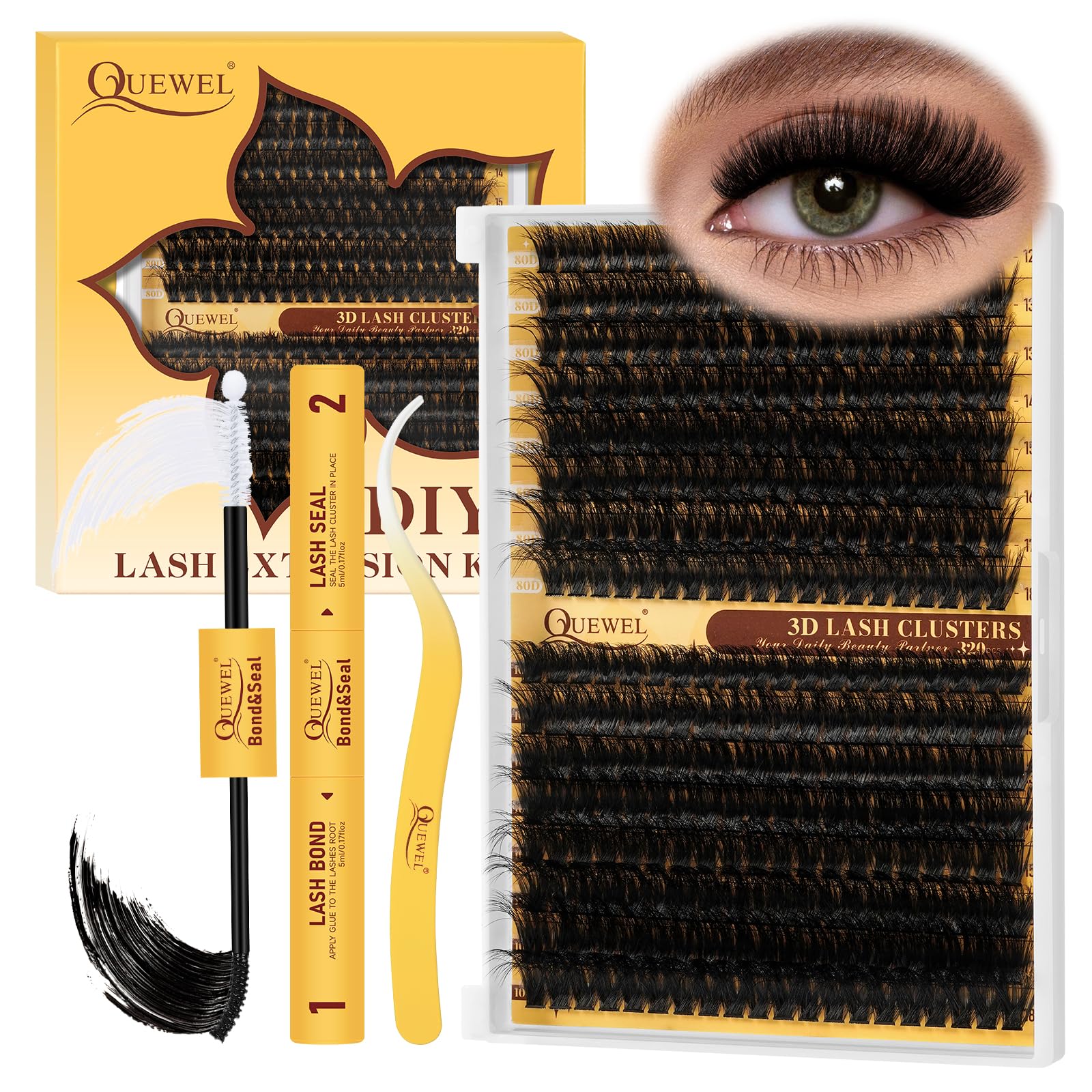 QUEWEL Lash Clusters Kit in a compact setup for easy at-home DIY lashes.