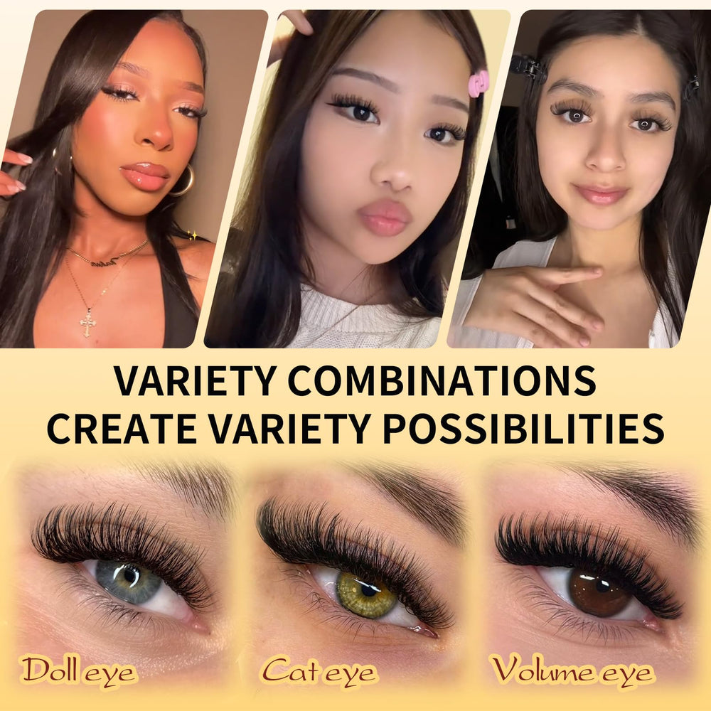 QUEWEL lash clusters kit varied lengths 9-16mm for versatile styling.