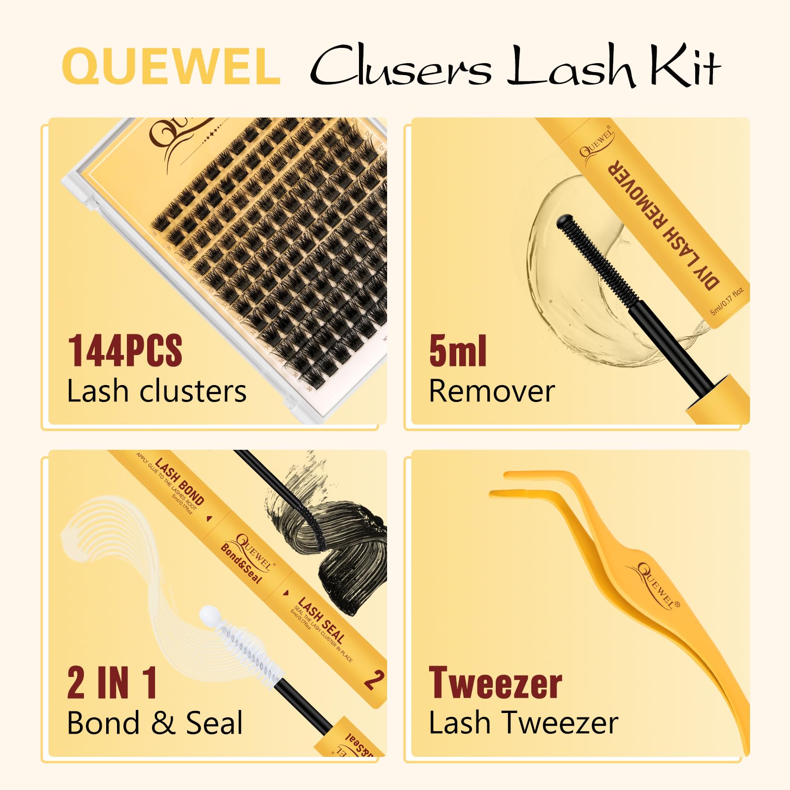 QUEWEL lash-clusters mixed-lengths 8-16 enable versatile natural-to-fluffy looks.