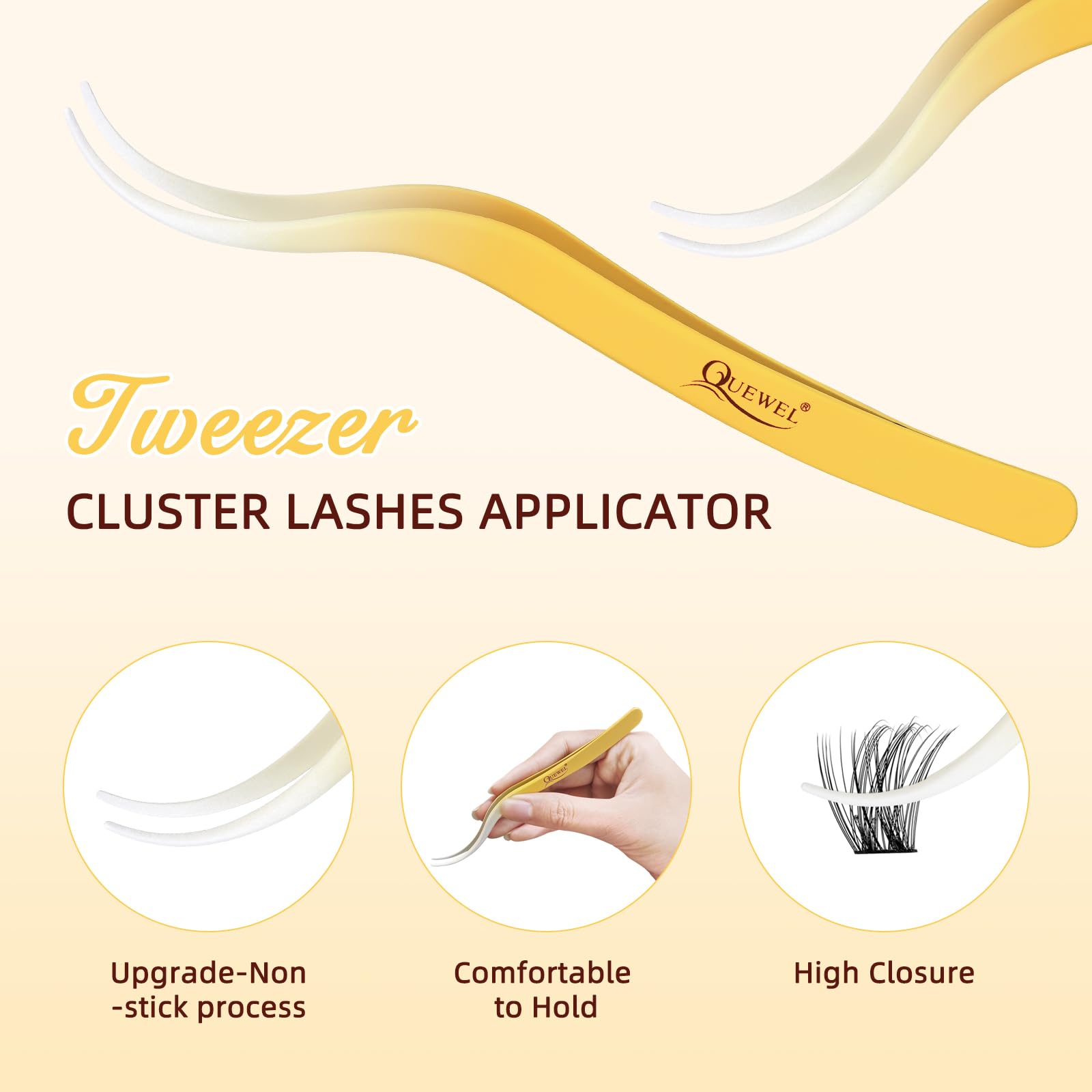 QUEWEL self-adhesive clusters applied under natural lashes with no glue