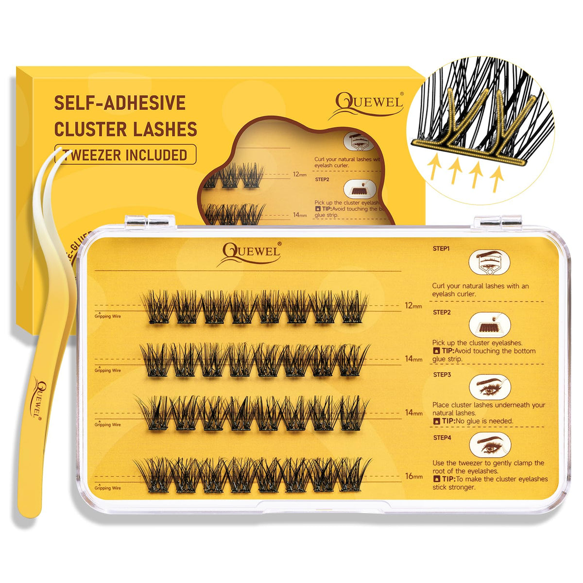 QUEWEL self-adhesive eyelash kit box enables quick, mess-free lash application for beginners