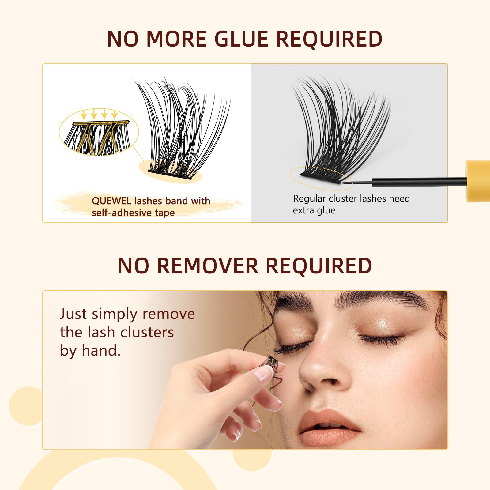 QUEWEL cluster lashes showing flexible, natural-looking design