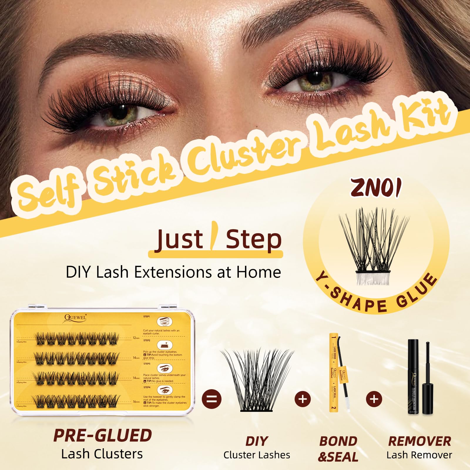 QUEWEL glue-free application demonstrates simple lash look