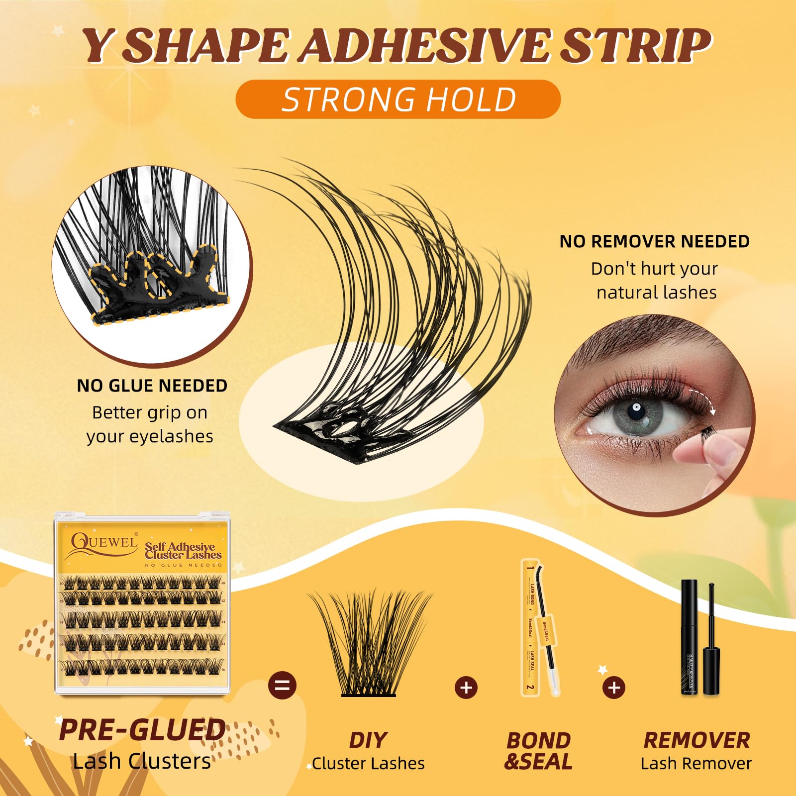 QUEWEL V-shaped adhesive strip provides stronger hold without traditional glue.