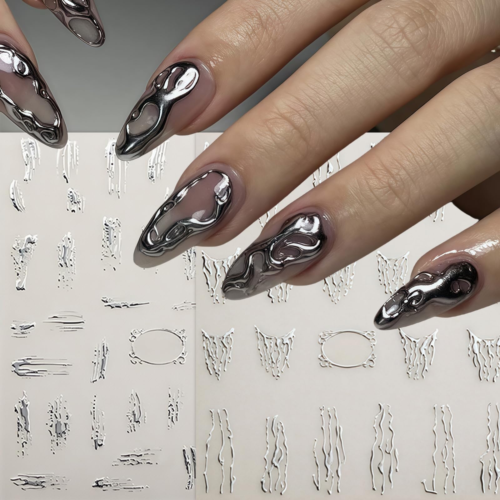 Quezadyl holographic decals catch light for vibrant, eye-catching nail designs.