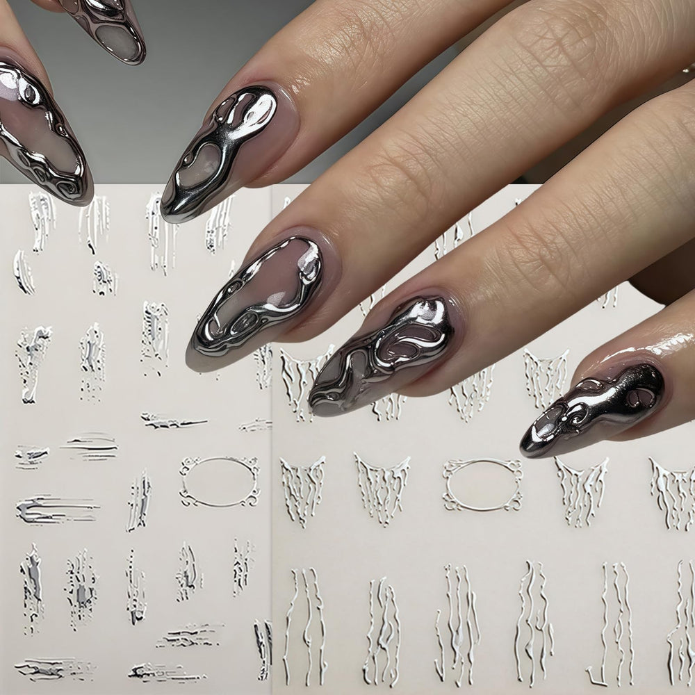Quezadyl holographic decals catch light for vibrant, eye-catching nail designs.