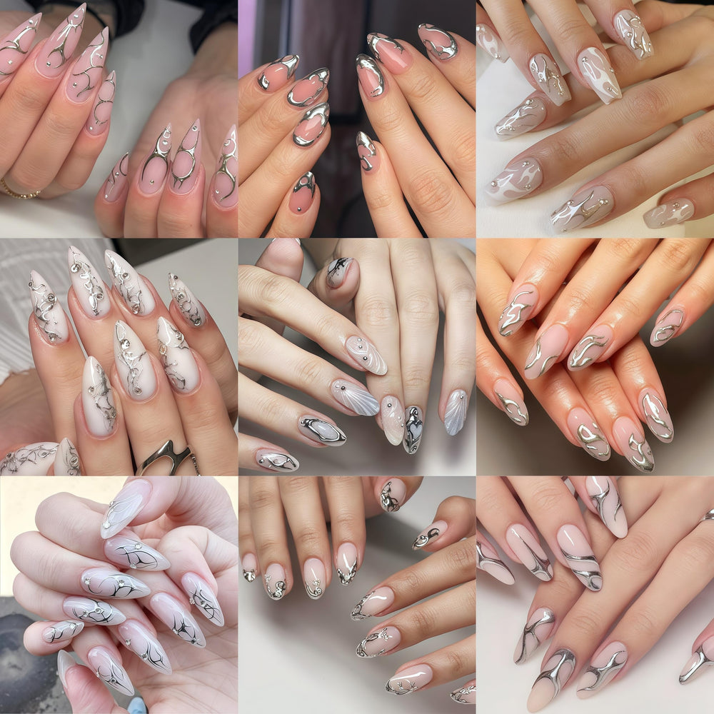 Quezadyl marble wave decals add depth and shimmer to natural or gel nails.