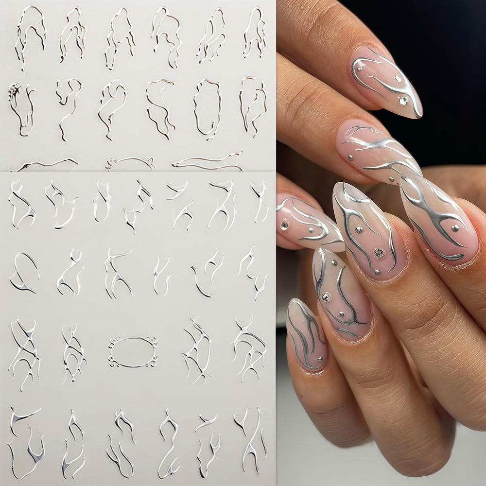 Quezadyl silver hot stamping design brings premium detailing to any manicure.