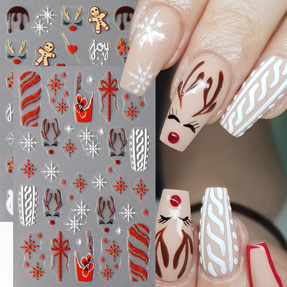Pegatinas Quezadyl de diseño frances para uñas, estilo clásico navideño