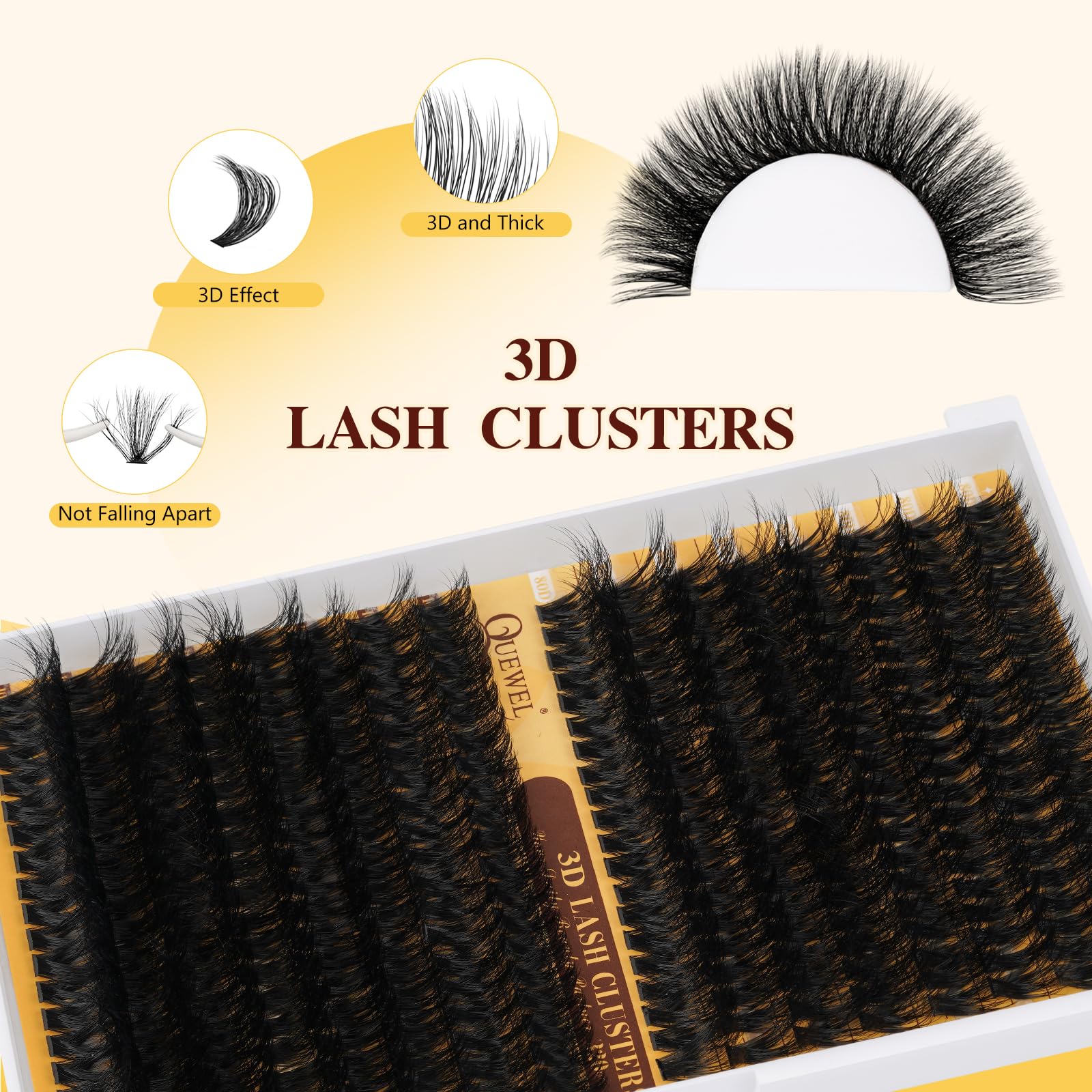 QUEWEL lash bond and seal demonstrated for longer wear and secure hold.