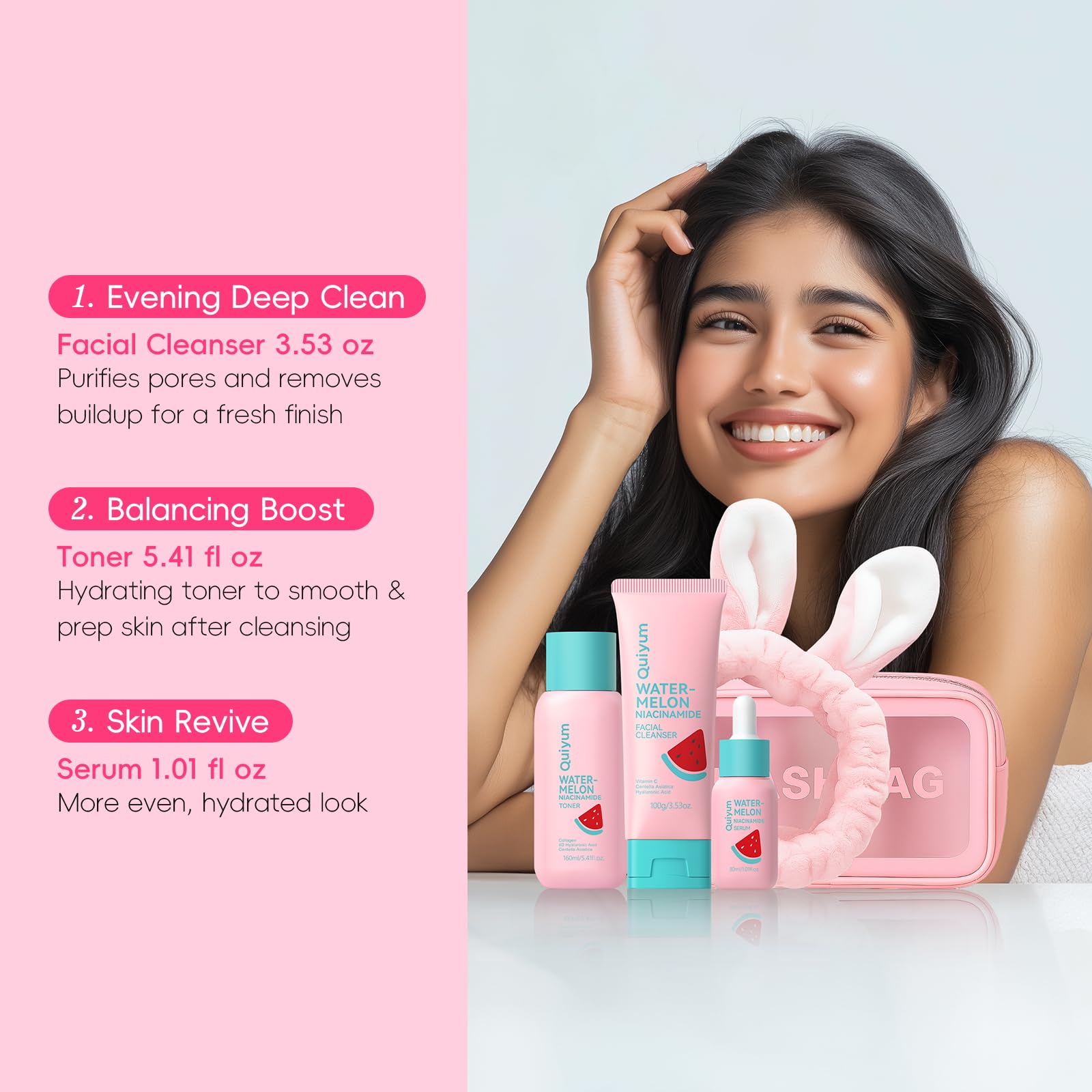 QUIYUM Routine step image illustrating how to apply for a glow.