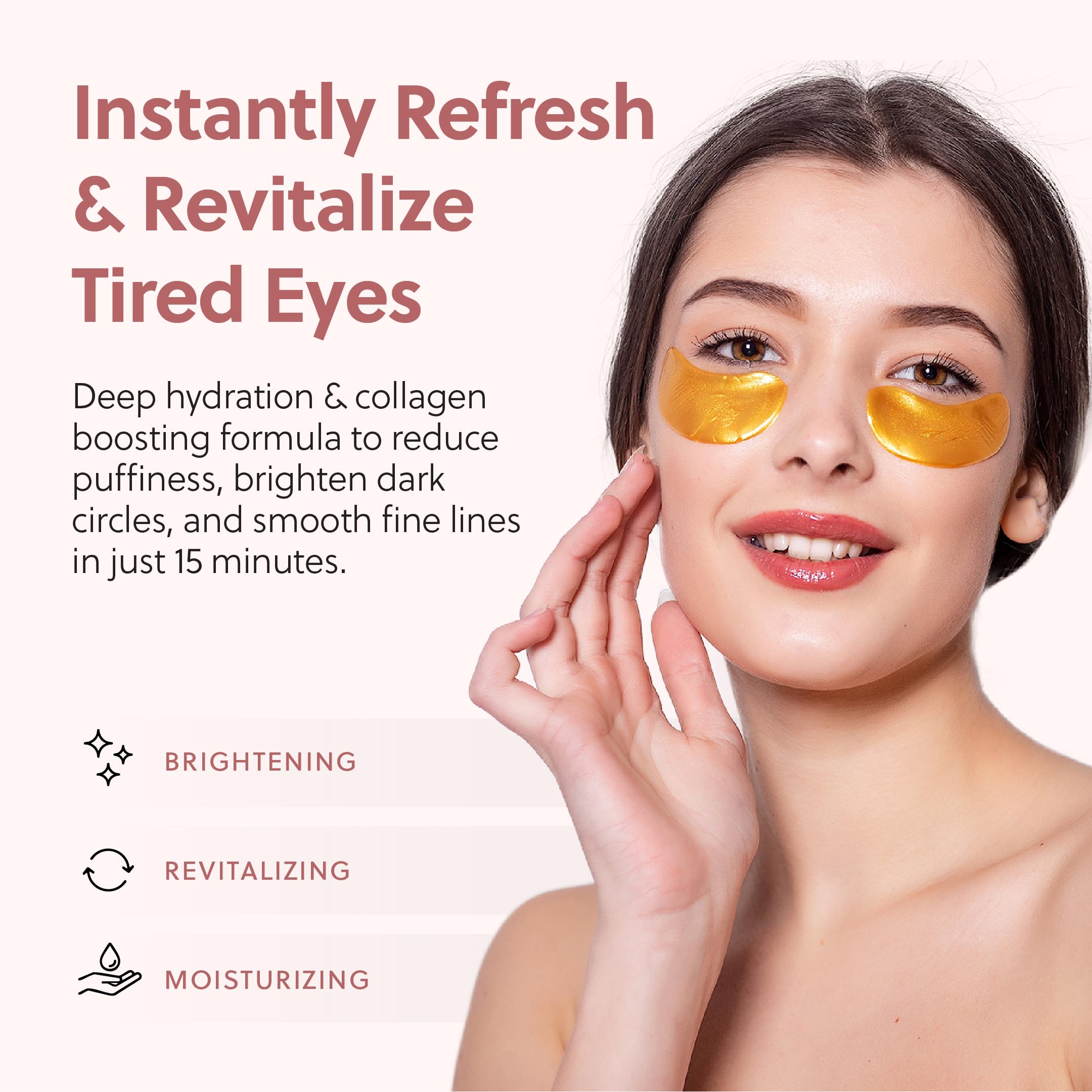 QUIA Hydrogel Eye Patches applied under eyes during routine for depuff.