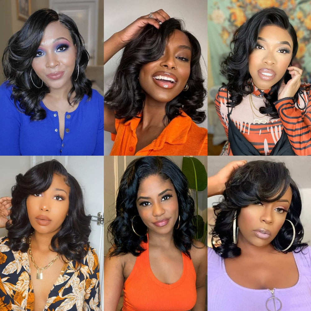 Quickwig shoulder-length wavy wig on model demonstrates effortless everyday elegance.