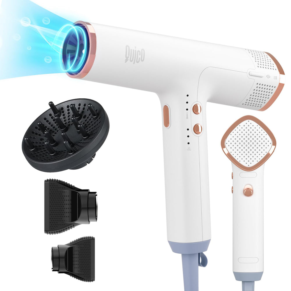 Quico hair dryer front view showcases its 1875W power for rapid, salon-quality drying.