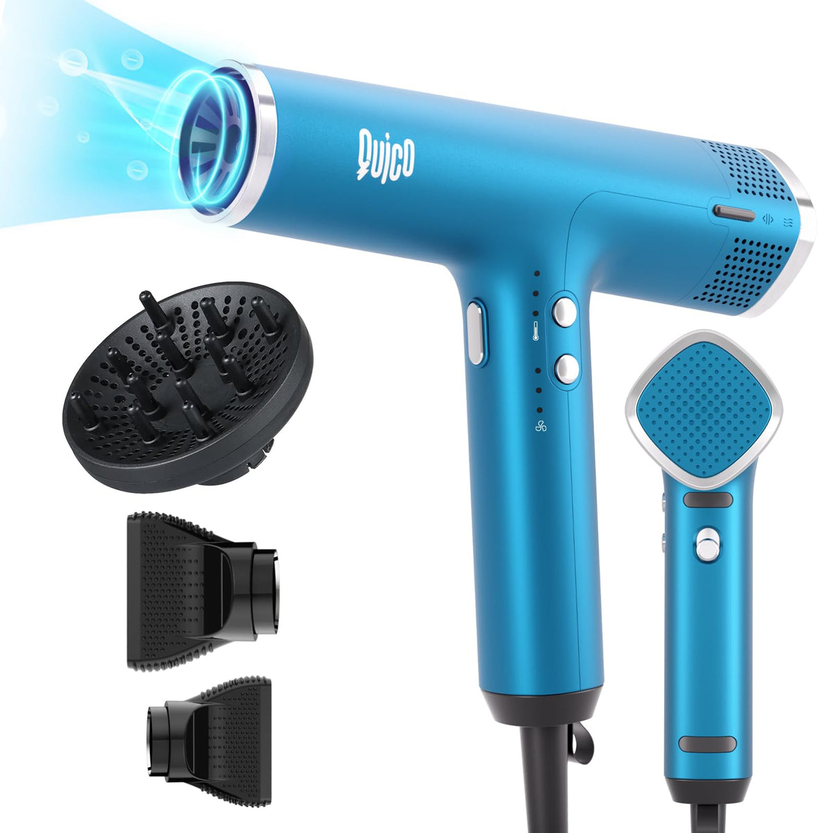 Quico Hair Dryer front view shows compact design for fast, everyday drying.