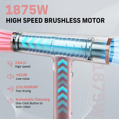 QUICO hair dryer motor close-up showing BLDC performance and fast airflow.