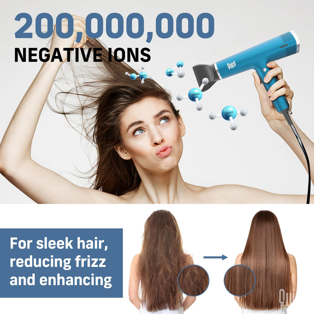 Quico nozzle attachments enable precision styling for smooth finishes.