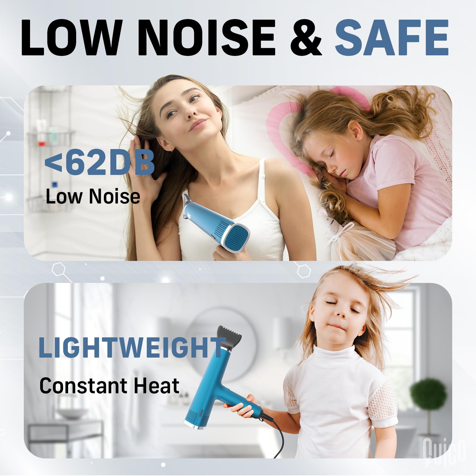 Quico quiet operation demonstrates a 58dB noise level for comfortable use.