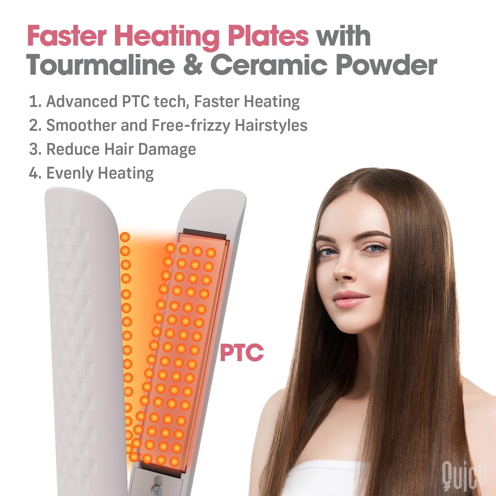 Quico Hair Straightener global voltage supports worldwide travel and convenience.