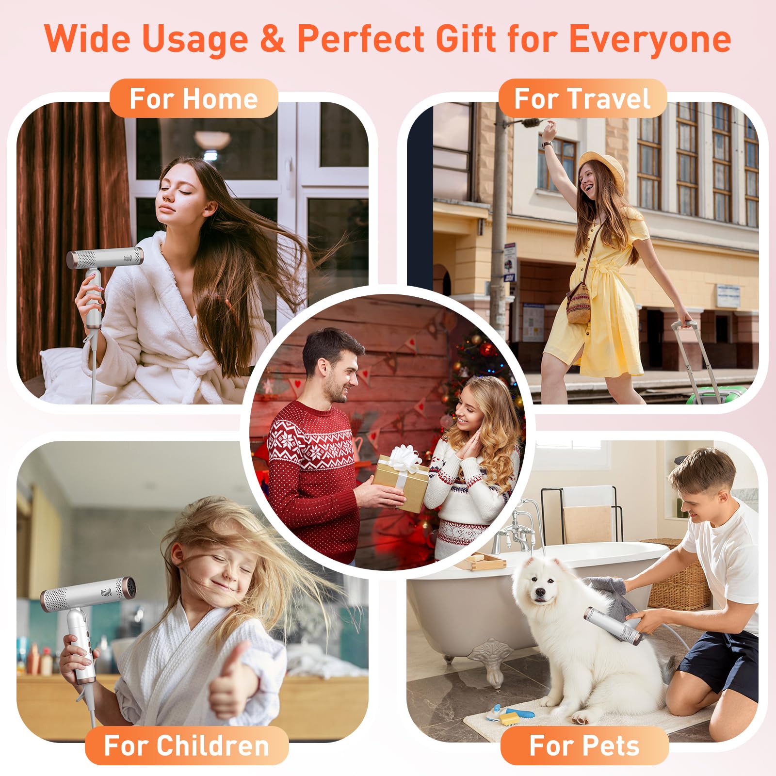 QUICO travel hair dryer in-use with travel bag for on-the-go mornings