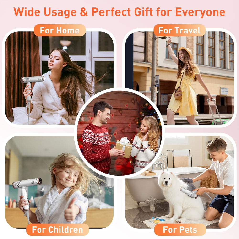 QUICO travel hair dryer in-use with travel bag for on-the-go mornings