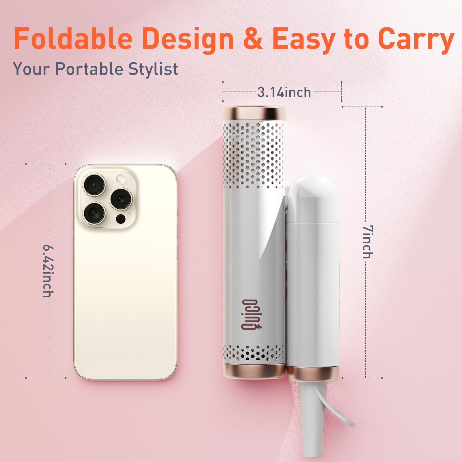 QUICO travel hair dryer magnetic concentrator nozzle enables precise airflow for smoothing