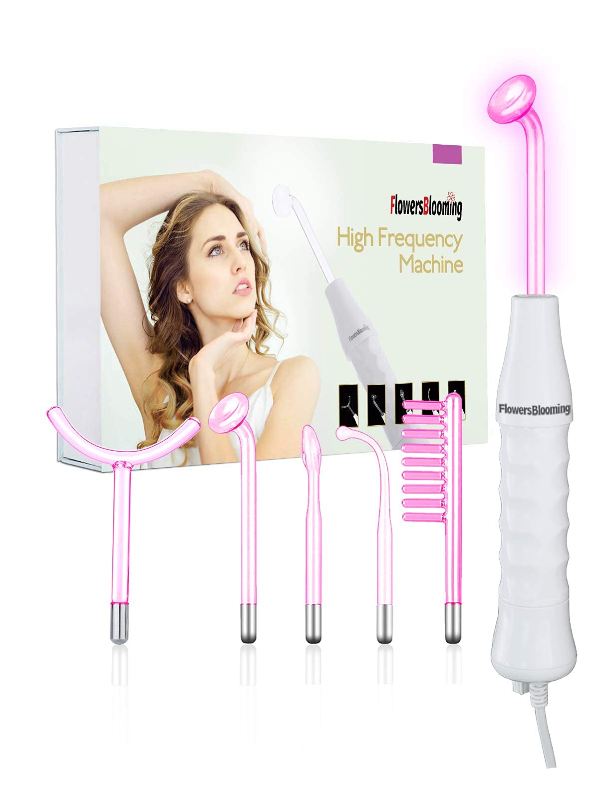 Quiet&Far high-frequency wand full kit front view for at-home anti-aging routine.